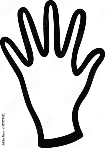 A simple bold black outline of an open hand with fingers spread wide against a clean white background