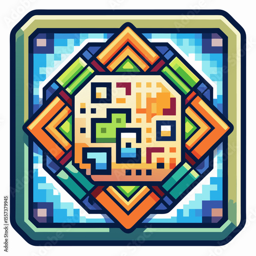 Vibrant Geometric Pattern in Retro Pixel Art Style  Colorful Abstract Digital Design