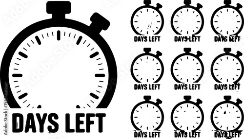 Stopwatch countdown timer icons with days left text clock