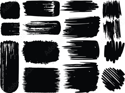 Grunge vector paint brush frame design with black ink splash border and texture illustration