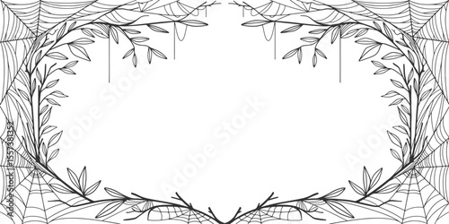 frame of branches and cob web, Halloween Cobweb frame border, spider web Vector Isolated on Transparent Background. Vector eps