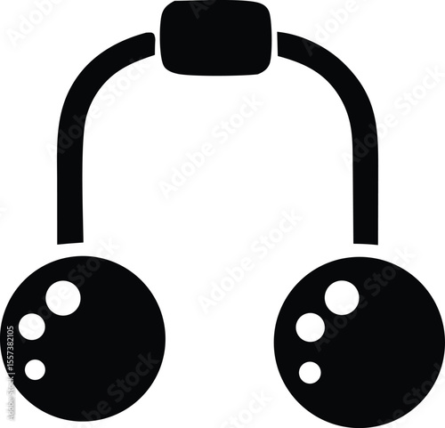 Abstract geometric representation of a suspension system with two circular weights hanging from curved arms connected by a central rectangular element