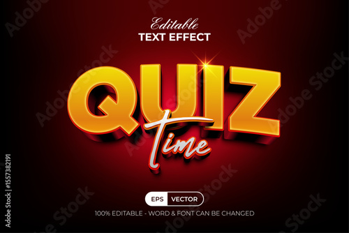 Quiz Time Editable Text Effect 3D Golden Curved Style.