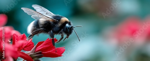 Honeybee on a vibrant red flower