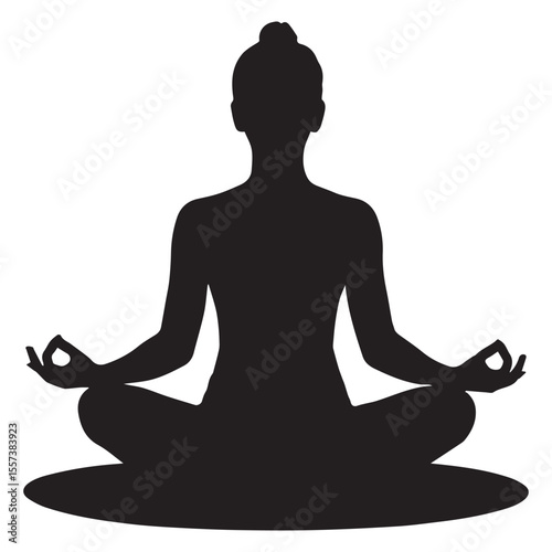 Silhouette of a Meditating Woman Peaceful Yoga Pose Illustration Serene Female Figure Contemplation Relaxation Mindfulness Health and Wellness Concept