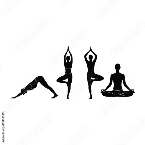 Yoga Positions Silhouettes Meditative Practice Holistic Health and Well being Demonstrating Mindfulness Flexibility and Balance for Mind and Body