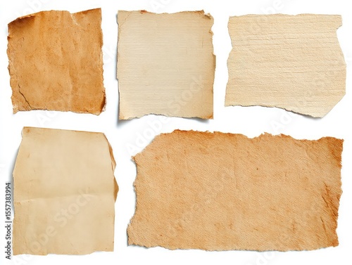 Collection of  torn color paper texture isolated on white background