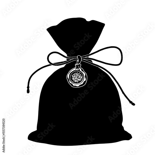 Silhouette of favor bag with twine and wax seal, rustic charm and vintage accent