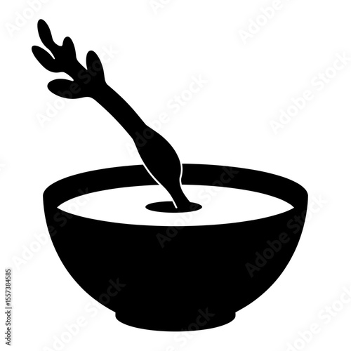 Silhouette of celery in soup bowl, healthy eating concept