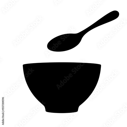 Silhouette of spoon over soup bowl, minimalist dining concept