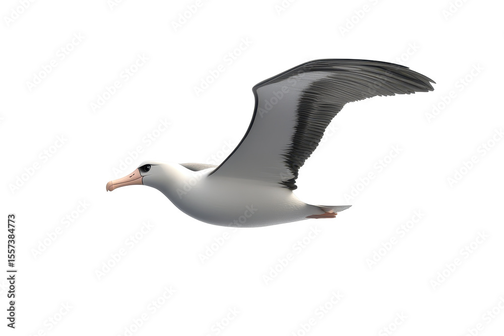 Fototapeta premium Albatross soaring above ocean 3d render cartoon character on white background