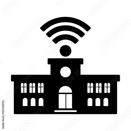 Silhouette of embassy building with Wi-Fi icon, online access and connectivity