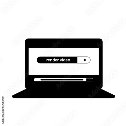 Silhouette of laptop with rendering video progress bar, video editing workflow