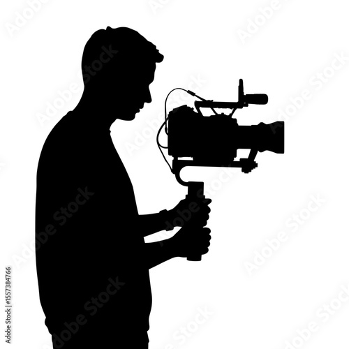 Silhouette of camera operator with gimbal, dynamic filming strategy