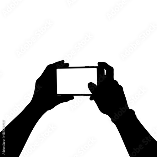 Silhouette of hands holding smartphone capturing video, mobile filmmaking concept