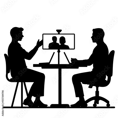 Silhouette of video call meeting, remote work collaboration concept