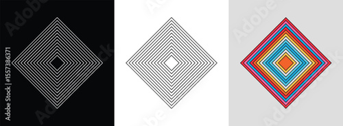 Geometric mandala with sharp diamonds and bright symmetrical segments for bold decor.