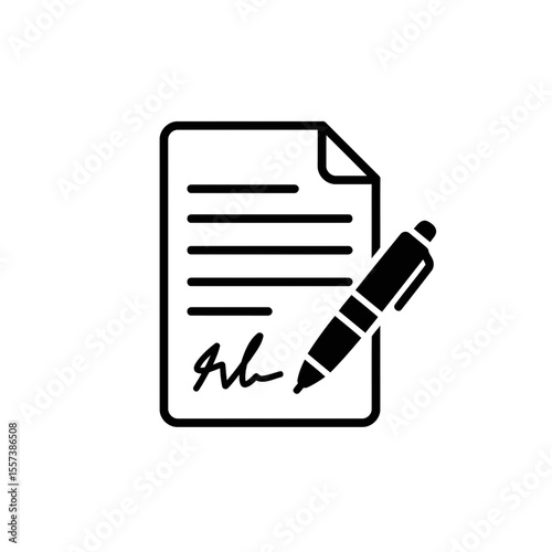 A signed document icon with a pen
