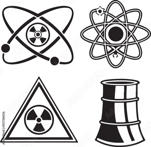Nuclear symbols silhouette vector icon set 