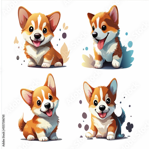 Group of cute chihuahua puppies sitting on a white background