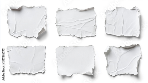 Collection of Torn White Paper Pieces Texture and Design Elements