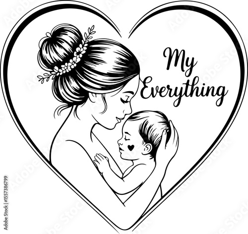 Mother embracing baby within heart shape embrace love