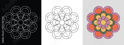 Mandala with elegant tulip swirl petals and dynamic bright colors for vibrant decor.