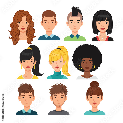 Diverse People Avatars and Character Portraits with Modern Hairstyles