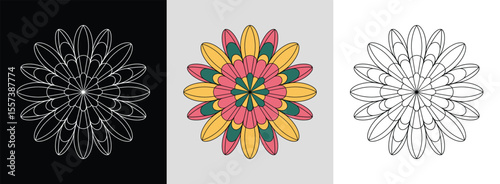 Mandala with layered sunflower petals and dynamic vibrant colors for cheerful decor.