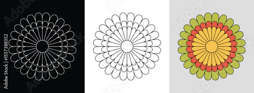 Marigold mandala with symmetrical layers and vibrant color segments for vibrant decor.