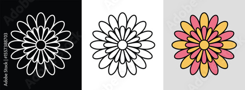 Modern flower mandala with layered petals in vibrant colors for striking floral decor.