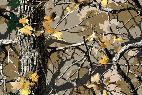 Real tree bark camouflage. Hunting background. Digital camouflage. Woodland. Vector hunting camo. 