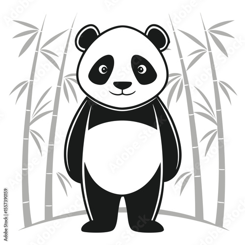 panda silhouette with bamboo forest