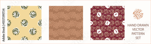 Polka dot blockprint seamless vector pattern set. Collection of neutral unisex whimsical style for wallpaper, backdrops and handmade print texture. All over vintage background. 