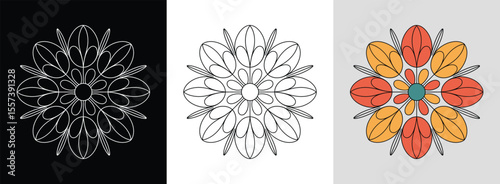 Tulip blossom mandala with layered petals and bold colors for vibrant floral decor.