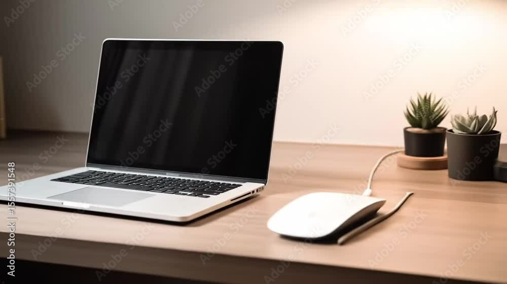 Laptop computer on desk interior