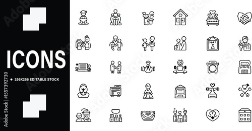 Collection of Minimalist Black and White Icons Representing Various Concepts and Objects