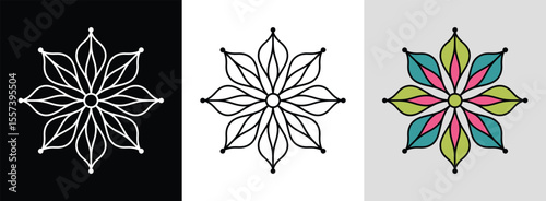 Geometric petal mandala with strong lines and vibrant segments for striking floral decor.