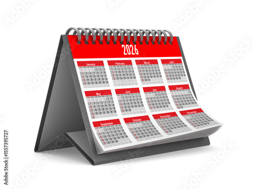 2026 year calendar on white background. Isolated 3D illustration
