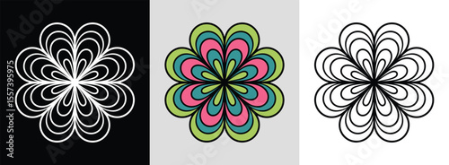 Layered swirl mandala with dynamic curved lines and bright colors for vibrant decor.