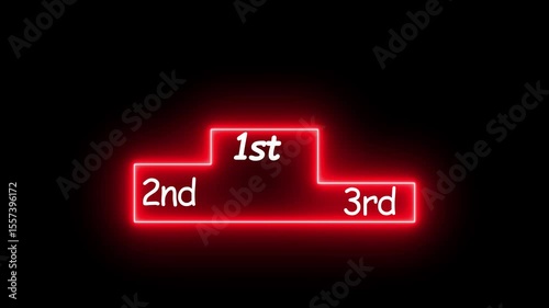 neon line winner podium with 1st, 2nd, and 3rd place icon animation with magenta color on a black background pedestal appearance 4k motion neon icon video
