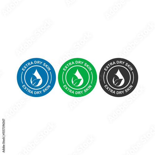 Extra Dry Skin logo with water drop and leaf, for moisturizing and natural skin care products.
