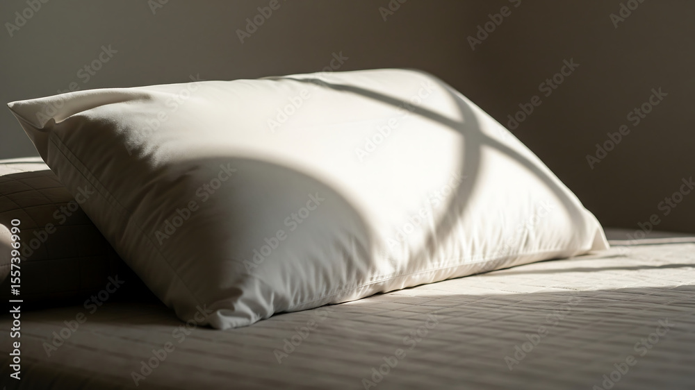 Fototapeta premium A blank white pillow in cozy setup for bedding or textile branding mockups