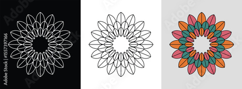 Mandala with layered tulip petals and bright geometric fills for vibrant floral decor.