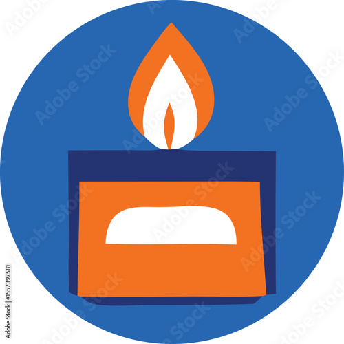 Stylized illustration of a glowing gas stove burner with a blue circular background representing warmth and energy