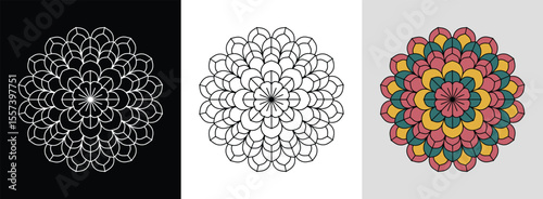 Mandala with symmetrical rose petals and vibrant color accents for striking floral decor.