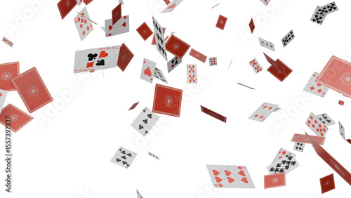3D Render a bunch of cards are flying in the air