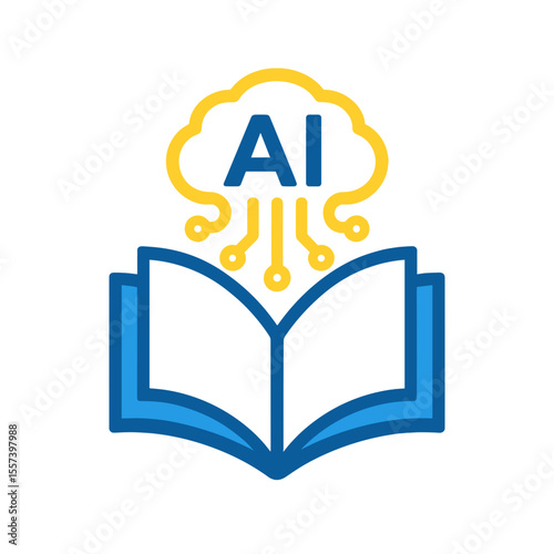 Simple Outline Book with Artificial Intelligence Cloud Connection Education Icon