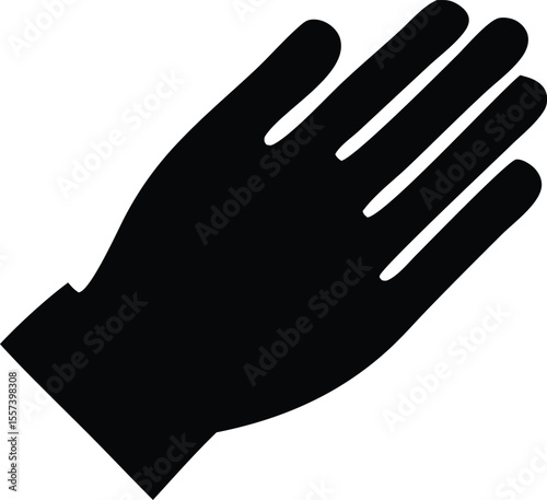 A simple black silhouette of a right hand with fingers spread open angled slightly upwards against a white background