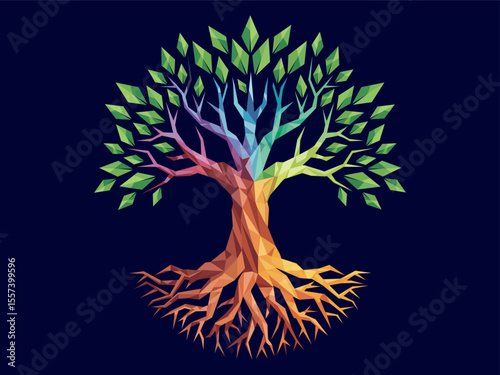 Tree of life logo concept or Tree and roots with leaves colorful look beautiful and refreshing. Tree and roots LOGO style.